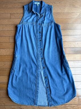 PAIGE Chambray Sleeveless Shirt Dress Size XS Button Front Pockets